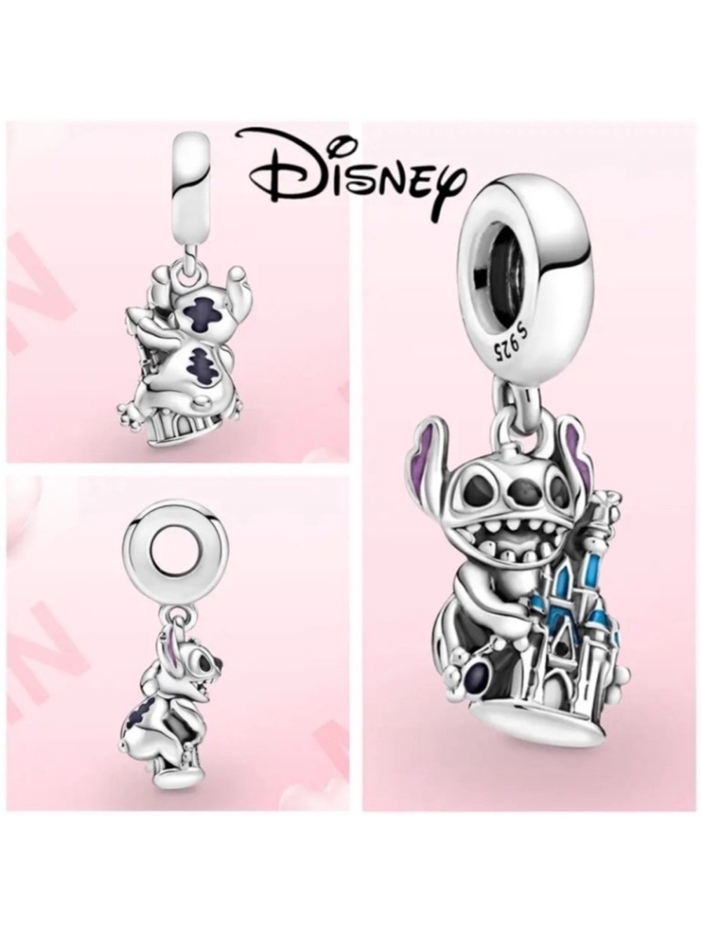 Disney Sterling Silver Stitch Castle Dangle Charm
